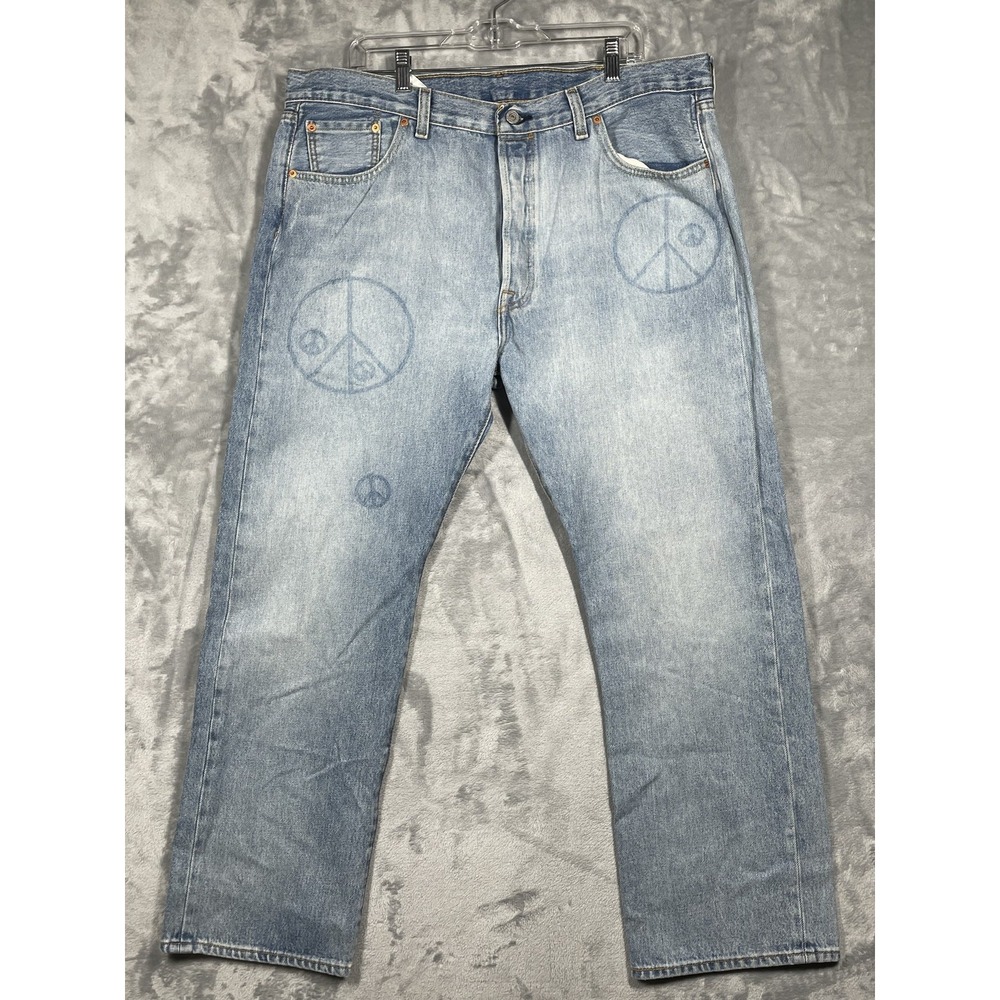 Levis 501 150th Anniversary Peace Sign Graphic Jeans Light Wash Mens 40x30